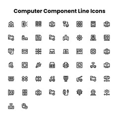 Computer Component Line Icons Set