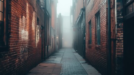 Fototapeta premium Foggy Brick Alleyway in a City