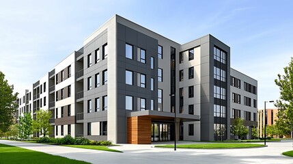 Fototapeta premium Modern architectural design a stunning display of contemporary urban living with green spaces and innovative features