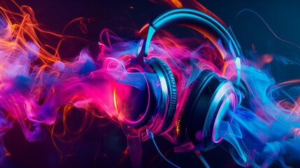 headphones featuring a vibrant backdrop