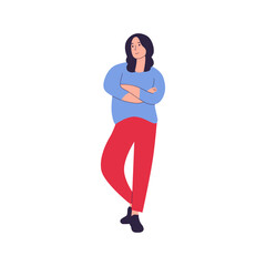 vector illustration Confident woman stands with arms crossed