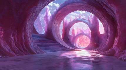 Ethereal Time travel Portal Through Iridescent Dimensional Landscape