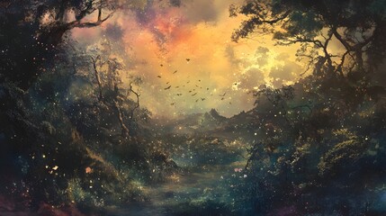Ethereal Nature Spirits Roaming a Surreal and Dreamlike Landscape