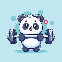 Cute panda with dumbbells. Vector illustration in cartoon style.