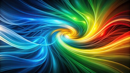 Fototapeta premium Dynamic energy flow abstract design with blue and green swirls, yellow and red accents, and asymmetrical composition