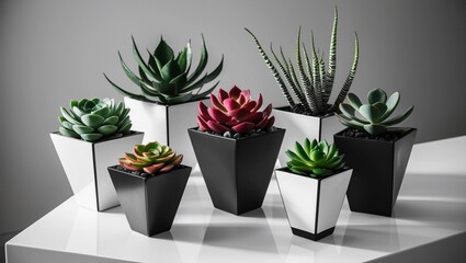 Fototapeta premium Succulents in Geometric Pots