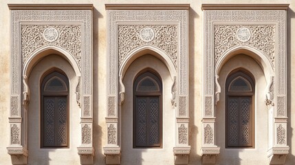 Obraz premium Ornate Arabian Architectural Facade with Decorative Windows