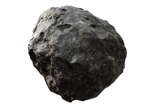 Dark rock asteroid . Isolated PNG with transparent background.