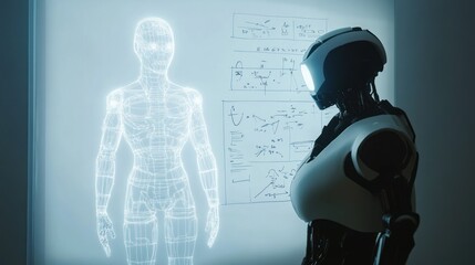 Robot analyzing digital human interface in lab
