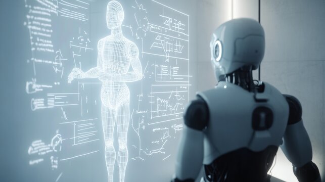 Robot analyzes digital projection of human hologram - Powered by Adobe