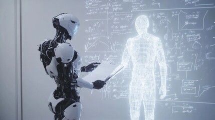 Advanced robot studies holographic human diagram.