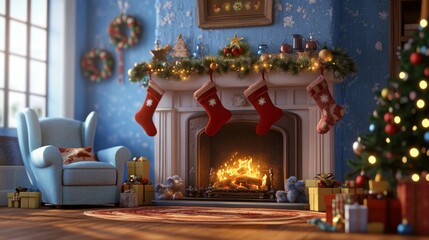Whimsical Luxury Christmas 3D Living Room Scene