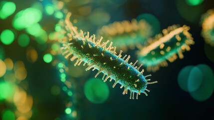 Naklejka premium Microscopic view of a virus showing detailed cellular structure in vibrant colors