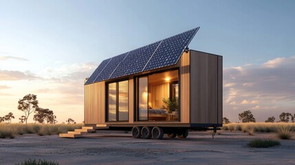 Obraz premium Compact Tiny House with Foldable Solar Panels