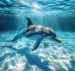 Fototapeta premium Dolphin in the underwater world. Underwater dolphin. Dolphin underwater. Dolphin undersea, Dolphins Leaping