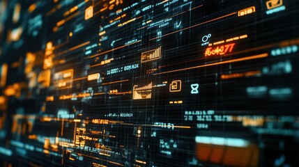 Abstract digital data visualization with glowing lines and numbers.