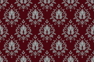 Ikat paisley embroidery on the fabric in Indonesia,India and asian countries, background, curtain, carpet, wallpaper, clothing, wrapping, Batik, vector illustration.