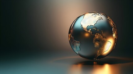 Metallic Glowing Globe in Dark News Report Background with Copy Space