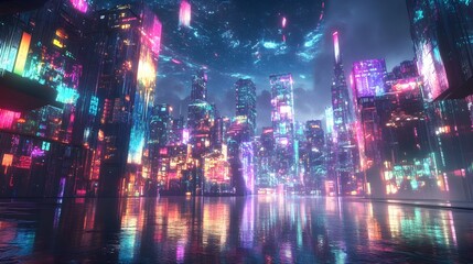 Fototapeta premium Futuristic Metropolis of Psionic Connectivity and Crystalline Illumination