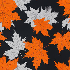 Fototapeta premium beauty of fall with vibrant pattern featuring orange maple leaves against a dark background. Perfect for wrapping paper, greeting cards, fabric,