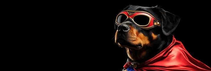 A heroic dog wearing goggles and a cape, embodying a superhero theme.