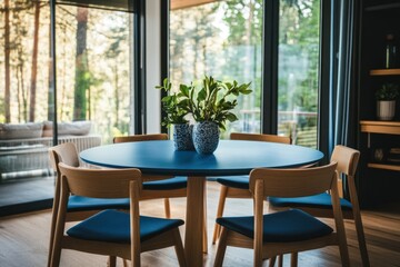 Modern Dining Area with Natural Light and Greenery