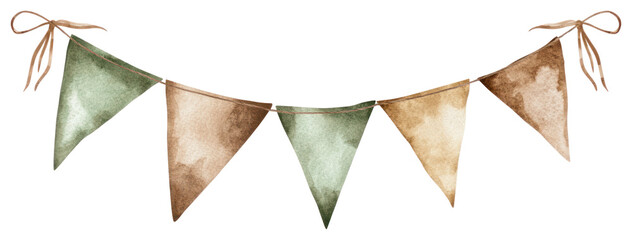 PNG Cute bunting with brown and green flags watercolor text hand-painted.