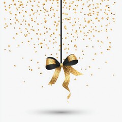 Luxury Gold Confetti Falling on Backdrop with Flying Decoration Elements - Anniversary Template with Realistic Tinsel and Bright Serpentine Isolated Vector Illustration.