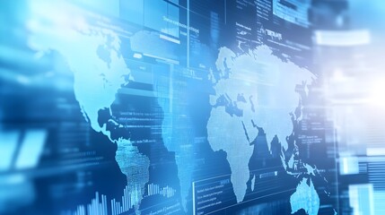 Obraz premium Clean and Professional Global News Report Background with World Map in Soft Blue Tones