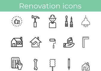 Renovation icons set . Construction, home repair tools. Thin line web icons collection. Simple vector illustration