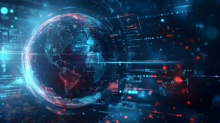 Fototapeta premium Futuristic Holographic Globe and Digital Elements for News Report Background