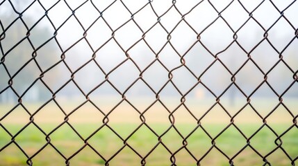 Fototapeta premium Chain Link Fence with Blurred Landscape Background