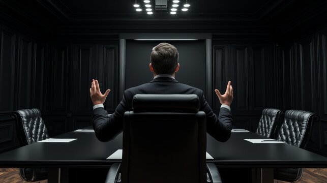 People in suits practicing speech in conference room