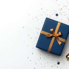 Realistic Christmas Gifts and Glittering Snowflakes on Blue Background - Horizontal Banner, Greeting Card, or Website Header Design