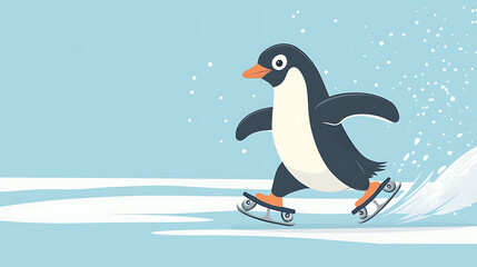Obraz premium determined penguin races on ice skates, showcasing its playful spirit and agility. vibrant colors and dynamic motion capture joy of winter sports