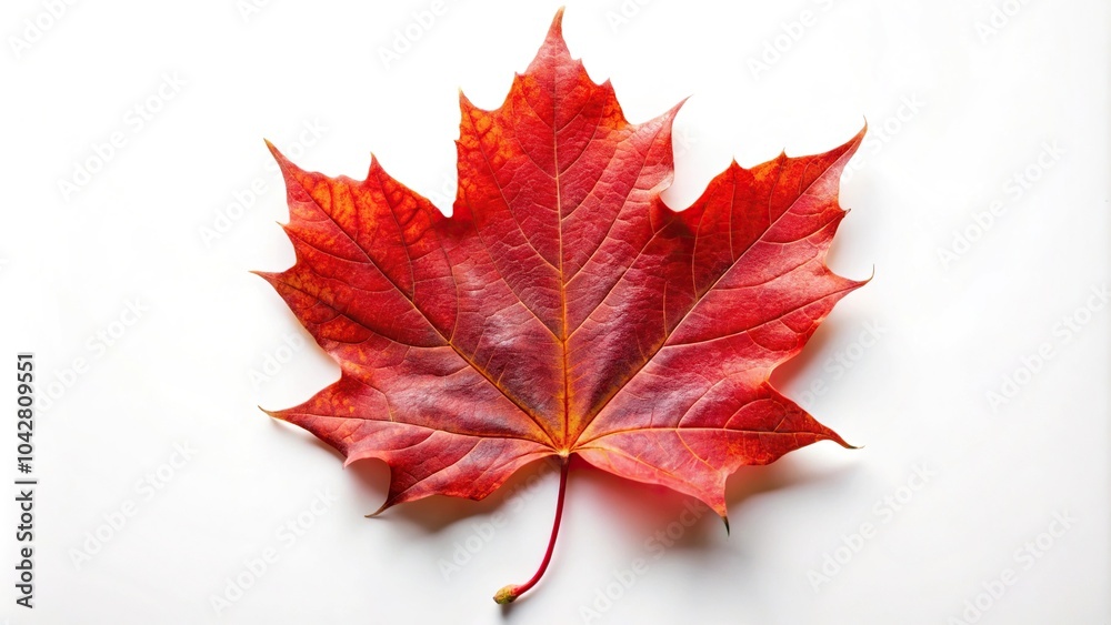 Wall mural extreme close-up of a red sugar maple leaf on a white background