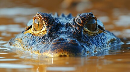Obraz premium Close-up of a crocodile's eyes partially submerged in water.