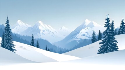 Obraz premium Majestic Winter Wonderland - Serene Snowy Mountains and Pine Trees Landscape