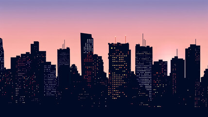 Silhouette of a city skyline at dusk – modern skyscrapers a…