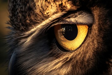 Close-up of an owl's eye showcasing its intricate details and vibrant colors.