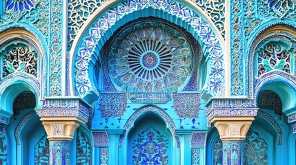 Obraz premium Intricate Blue Tile Patterns on Decorative Wall