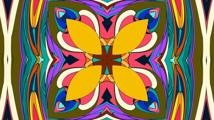 Colorful symmetrical abstract kaleidoscope background pattern for summer 