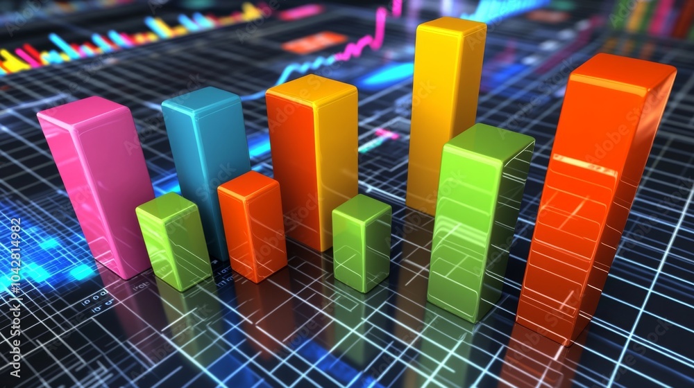 Aufkleber colorful bar graph on digital data background