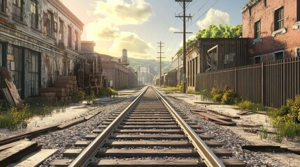 Fototapeta premium Expansive View of Railway Tracks in an Abandoned Area