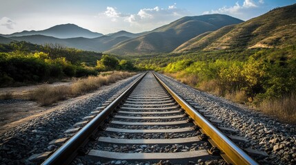 Fototapeta premium Scenic View of Parallel Railway Tracks in Nature