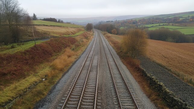 Scenic View of Pair of Railway Tracks in the Countryside