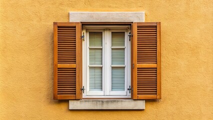 Facade of closed window with asymmetrical shutters detail