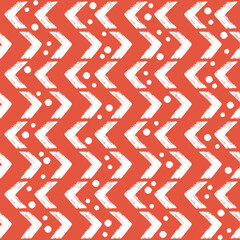 Seamless Christmas pattern with abstract white elements on a red background. Winter wallpaper. Snowy hand draw vector graphic.