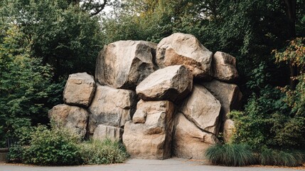 Large Uneven Boulders Against Stone Wall