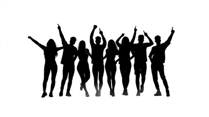 Silhouetted Group of People Celebrating Together